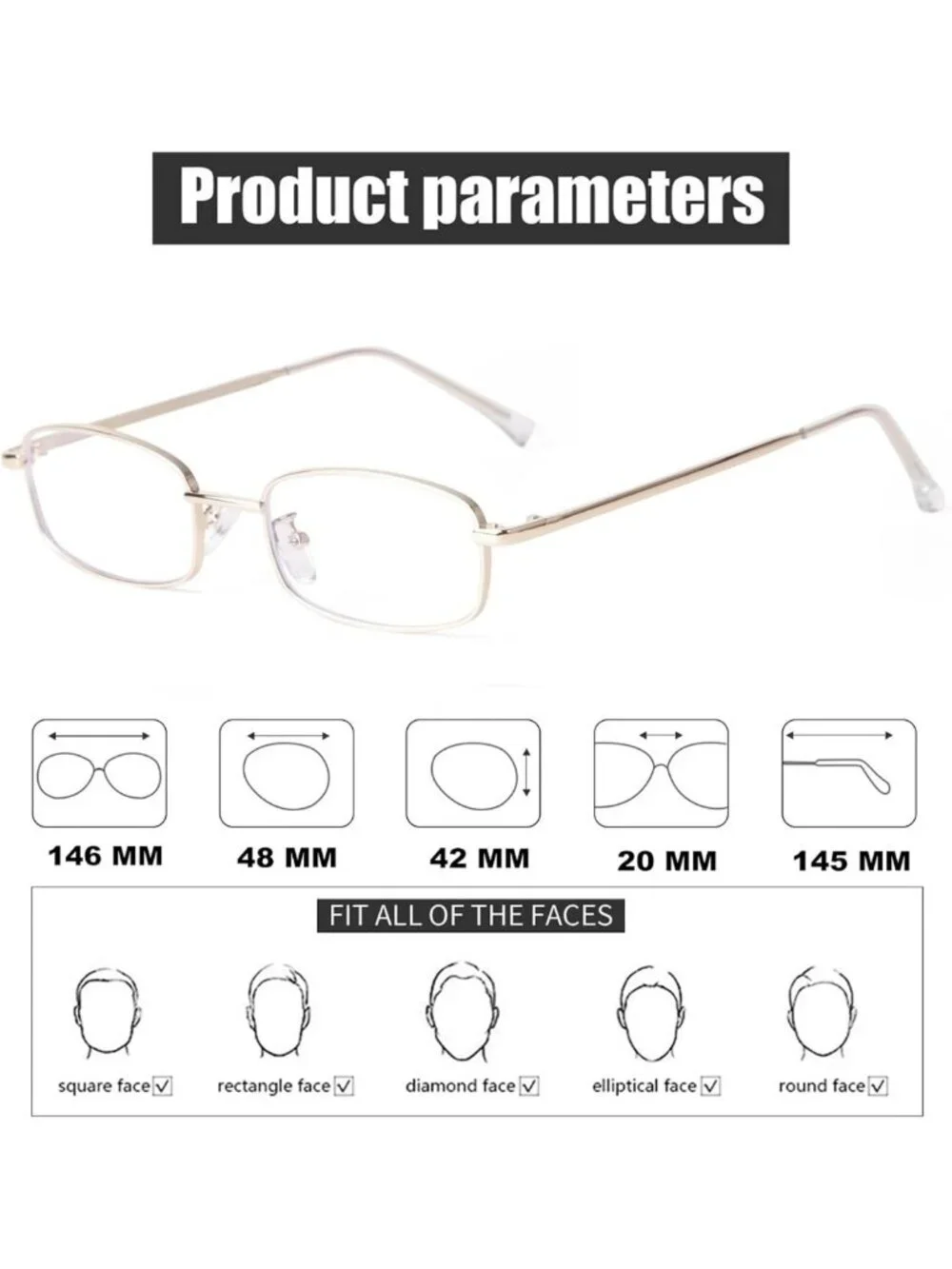 Trendy Y2K Rectangle Blue Light Glasses for Women & Men - Stylish Metal Frames